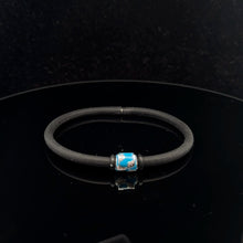 Load image into Gallery viewer, 925 Sterling Silver Charm Bead Bag Blue Enamel Silicone Bracelet Cord 7.25 inches - Rafant