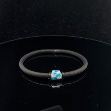 Load image into Gallery viewer, 925 Sterling Silver Charm Bead Bag Blue Enamel Silicone Bracelet Cord 7.25 inches - Rafant