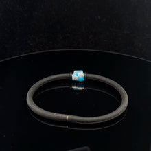 Load image into Gallery viewer, 925 Sterling Silver Charm Bead Bag Blue Enamel Silicone Bracelet Cord 7.25 inches - Rafant