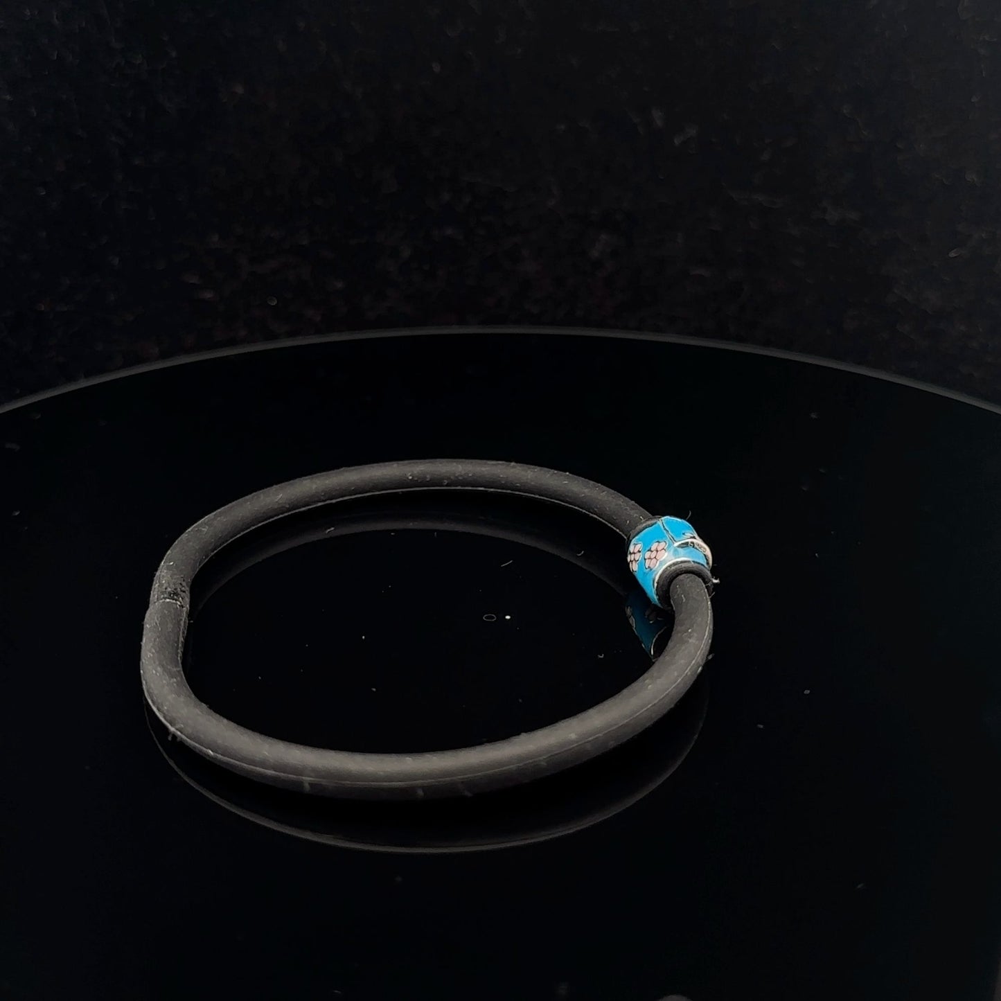 925 Sterling Silver Charm Bead Bag Blue Enamel Silicone Bracelet Cord 7.25 inches - Rafant