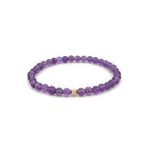Load image into Gallery viewer, Natural Gemstones Amethyst 4mm 6mm Stretch Bracelet 14k Gold Bead Choose Stardust,Polished,Corrugated