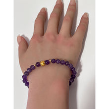Load image into Gallery viewer, 18K Gold Money Ball Lucky Charm Beads Bracelet Gemstones February Birthstones Amethyst 6mm Size 6.5" - Rafant