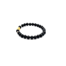 Load image into Gallery viewer, 18K Gold Dragon Pixiu Piyao Lucky Charm Beads Bracelet Gemstones Onyx 6mm Size 6" - Rafant