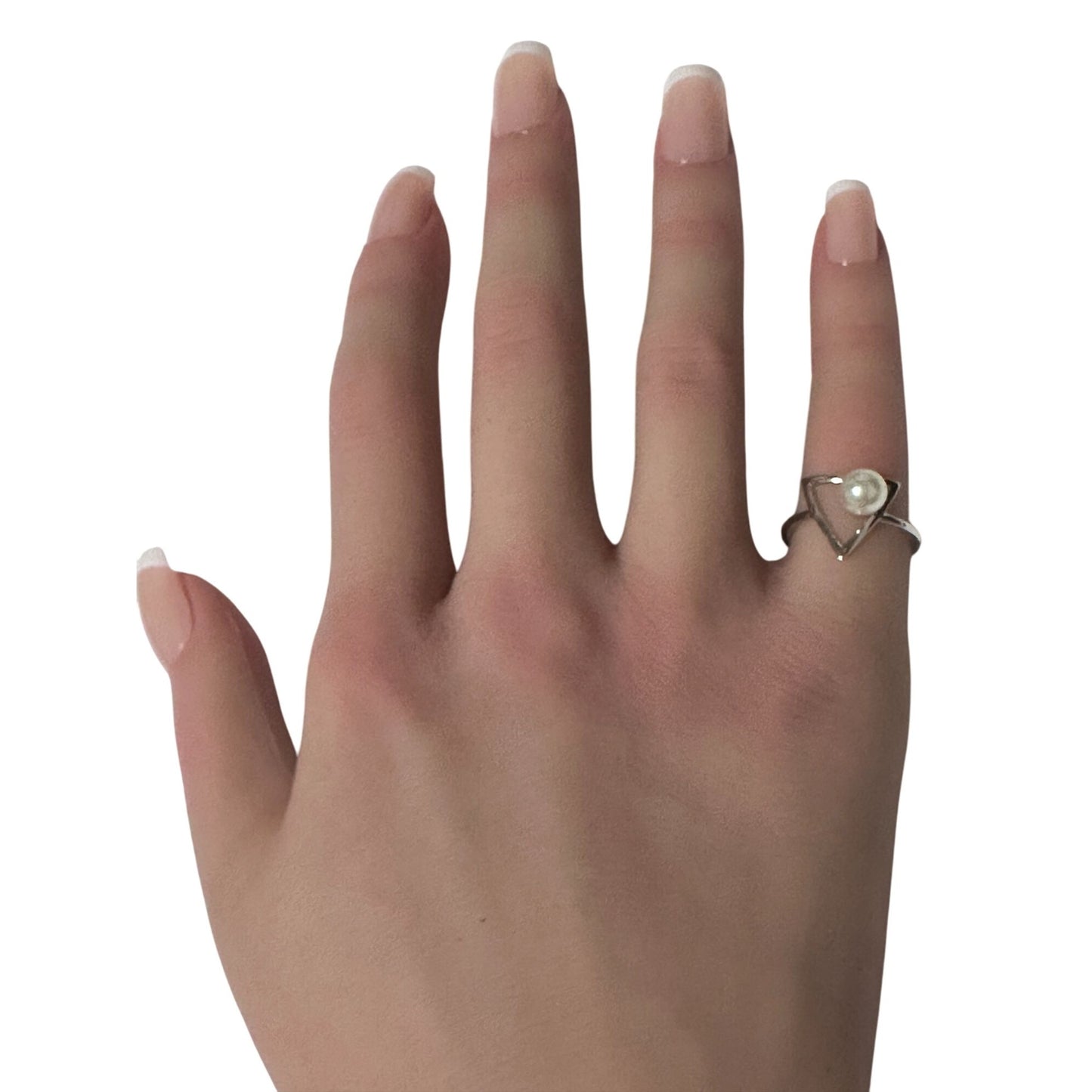 925 Sterling Silver Ring Synthetic Pearl Size 5 - Rafant