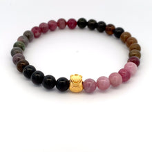 Load image into Gallery viewer, 24K Gold Money Bag Lucky Charm Bracelet Gemstones Natural Watermelon Tourmaline 6mm Size 7in - Rafant