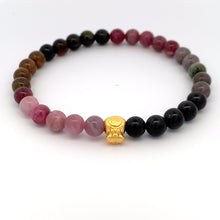 Load image into Gallery viewer, 24K Gold Money Bag Lucky Charm Bracelet Gemstones Natural Watermelon Tourmaline 6mm Size 7in - Rafant
