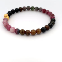 Load image into Gallery viewer, 24K Gold Money Bag Lucky Charm Bracelet Gemstones Natural Watermelon Tourmaline 6mm Size 7in - Rafant