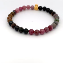 Load image into Gallery viewer, 24K Gold Money Bag Lucky Charm Bracelet Gemstones Natural Watermelon Tourmaline 6mm Size 7in - Rafant