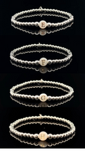 Load image into Gallery viewer, 925 Sterling Silver Beaded Stretch Stacking Bracelet MOP Letters Initials