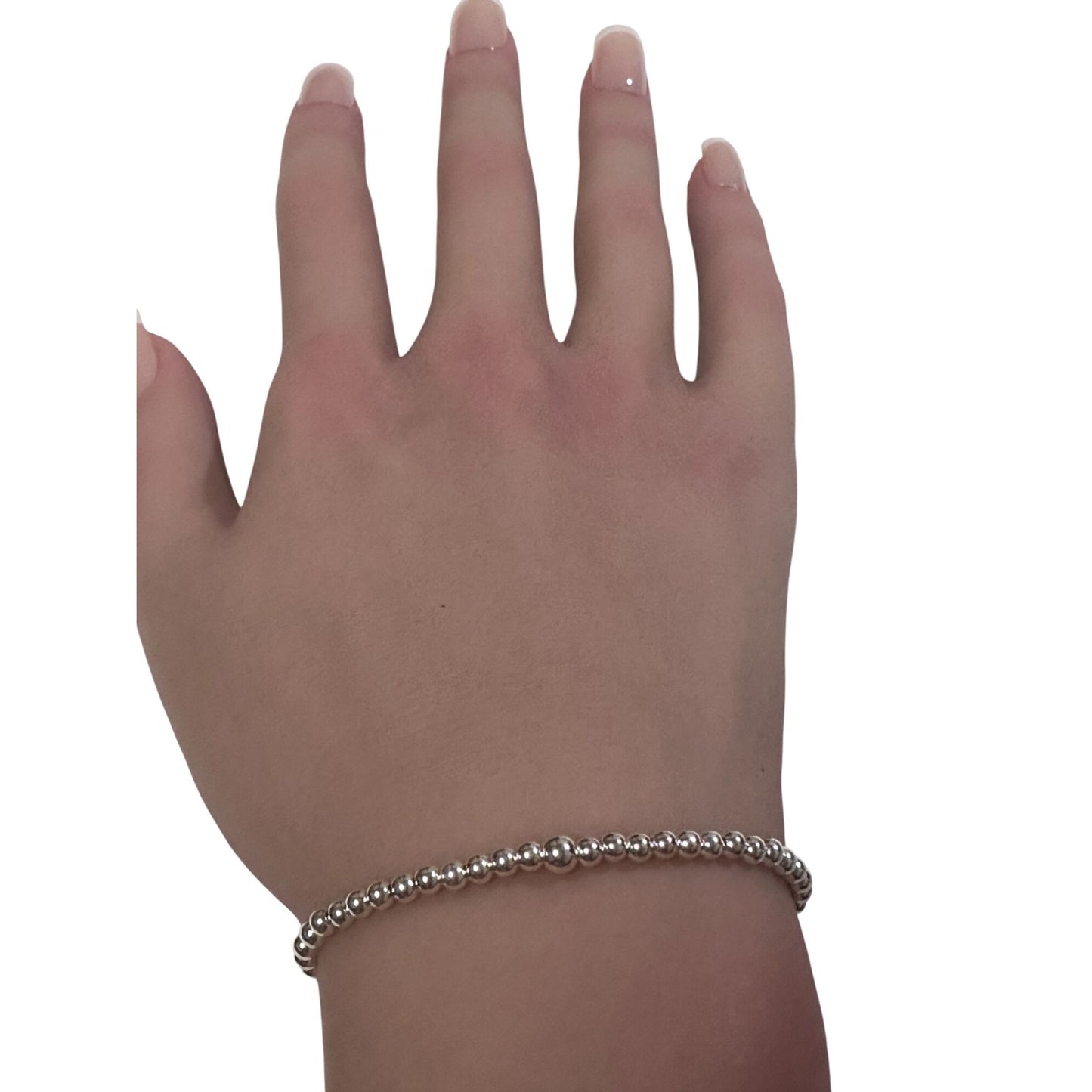 925 Sterling Silver Beaded Stretch Stacking Bracelet Minimalist - Rafant