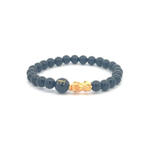 Load image into Gallery viewer, 18K Gold Pixiu Piyao Bracelet Natural Gemstones Onyx 6mm Elastic Bracelet Letter Initial Agate S6.5" - Rafant