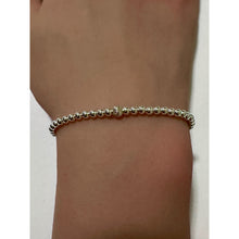 Load image into Gallery viewer, 925 Sterling Silver Beaded Stretch Stacking Bracelet Minimalist Corrugated Center Bead Charm