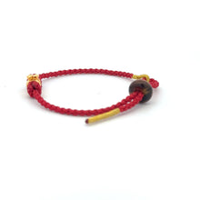 Load image into Gallery viewer, 18K Gold Money Bag Bracelet Red Gold Yarn Tiger's Eye Bead Size 6-6.5" - Rafant