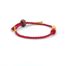 Load image into Gallery viewer, 18K Gold Money Bag Bracelet Red Gold Yarn Tiger's Eye Bead Size 6-6.5" - Rafant