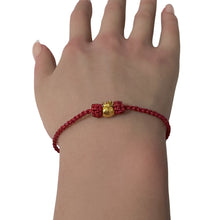 Load image into Gallery viewer, 18K Gold Money Bag Bracelet Red Gold Yarn Tiger's Eye Bead Size 6-6.5" - Rafant
