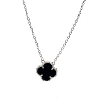 Load image into Gallery viewer, 925 Sterling Silver Necklace 17 inches Chain Black Agate Clover Pendant