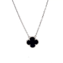 Load image into Gallery viewer, 925 Sterling Silver Necklace 17 inches Chain Black Agate Clover Pendant