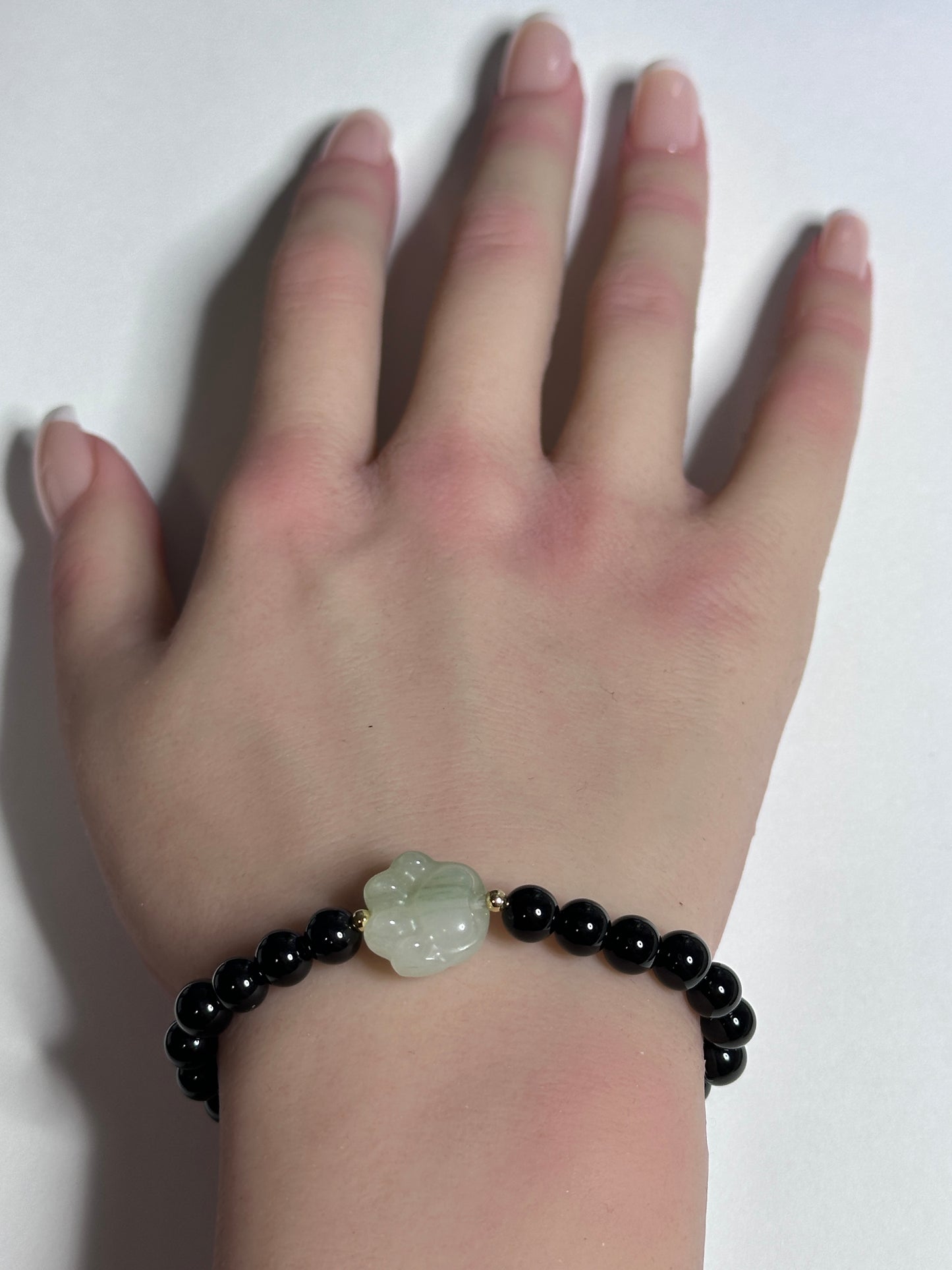 Natural Gemstones Stretch Bracelet and Carved Paw Jade with 18k Tiny Beads - Rafant