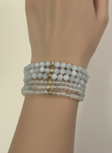 Load image into Gallery viewer, Natural Aquamarine Mini 4mm Stretch Bracelet 14k Gold Bead Choose Polished, Stardust, Corrugated