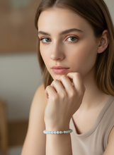 Load image into Gallery viewer, Natural Aquamarine Mini 4mm Stretch Bracelet 14k Gold Bead Choose Polished, Stardust, Corrugated