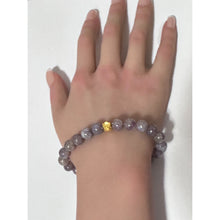 Load image into Gallery viewer, 24K Gold Money Bag Lucky Charm Stretchable Bracelet Gemstones Purple Tourmaline 8mm Size 6.5" - Rafant