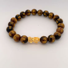 Load image into Gallery viewer, 24K Gold Piyao Pixiu Lucky Charm Bracelet Tiger Eye Gemstones 8mm Size 6 inches - Rafant