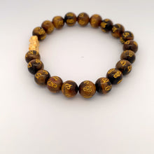 Load image into Gallery viewer, 24K Gold Piyao Pixiu Lucky Charm Bracelet Tiger Eye Gemstones 8mm Size 6 inches - Rafant