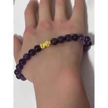 Load image into Gallery viewer, 24K Gold Piyao Pixiu Lucky Charm Bracelet Gemstones Amethyst 8mm Size 8 inches - Rafant