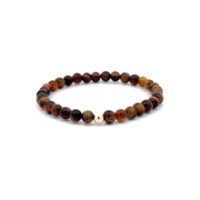 Load image into Gallery viewer, Tiger's Eye Mini 4mm 6mm Gemstone Stretch Bracelet with 14K Gold Accent Bead -Choose Yellow Polished, Stardust, Corrugated, Rose, White Stardust