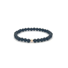 Load image into Gallery viewer, Gemstones Matte Onyx 4mm Stretchable Bracelet 14k Gold Bead Charm