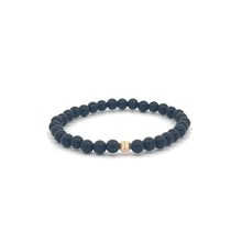 Load image into Gallery viewer, Gemstones Matte Onyx 4mm Stretchable Bracelet 14k Gold Bead Charm