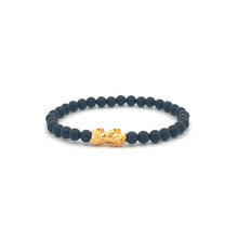 Load image into Gallery viewer, 18K Gold Pixiu Piyao Bracelet Gemstones Matte Onyx 4mm Mini 6mm Elastic Bracelet