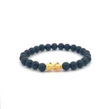 Load image into Gallery viewer, 18K Gold Pixiu Piyao Bracelet Gemstones Matte Onyx 4mm Mini 6mm Elastic Bracelet