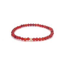 Load image into Gallery viewer, Natural Gemstones Carnelian Microfaceted 4mm Stretch Bracelet with 14K Bead Choose Polished, Stardust, Corrugated