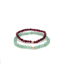 Load image into Gallery viewer, Garnet & Aventurine Gemstone Stretch Bracelet with 14K Gold Accent Bead Handmade
