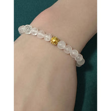Load image into Gallery viewer, 18K Solid Gold Coin Ball Stretch Bracelet Rose Quartz Clear Quartz Lotus