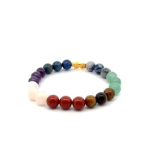 Load image into Gallery viewer, 18K Gold Piyao Pixiu Dragon Lucky Charm Bracelet Gemstones Chakra 8mm S6.5" - Rafant