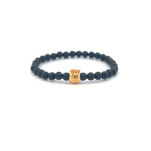 Load image into Gallery viewer, 18K Gold Money Bag Matte Onyx Gemstones 4mm Mini 6mm Lucky Charm Elastic Bracelet