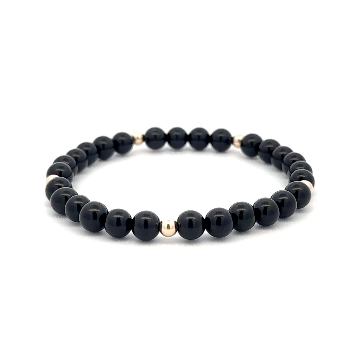 Gemstones Onyx 6mm Stretchable Bracelet 14k Gold Bead Charm - Rafant