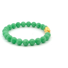 Load image into Gallery viewer, 24K Yellow Gold Piyao Pixiu Bracelet Gemstones Natural Jadeite Jade Green 9-10mm Size 6 inches - Rafant