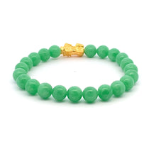 Load image into Gallery viewer, 24K Yellow Gold Piyao Pixiu Bracelet Gemstones Natural Jadeite Jade Green 9-10mm Size 6 inches - Rafant