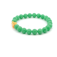 Load image into Gallery viewer, 24K Yellow Gold Piyao Pixiu Bracelet Gemstones Natural Jadeite Jade Green 9-10mm Size 6 inches - Rafant