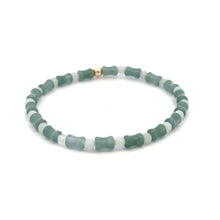 Load image into Gallery viewer, 18K Solid Gold 4mm Bead Stretch Bracelet Green Icy Jade Bamboo Round