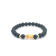 Load image into Gallery viewer, 18K Gold Dragon Pixiu Piyao Lucky Charm Beads Bracelet Gemstones Onyx 6mm Size 6 in - Rafant
