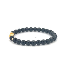 Load image into Gallery viewer, 18K Gold Dragon Pixiu Piyao Lucky Charm Beads Bracelet Gemstones Onyx 6mm Size 6 in - Rafant