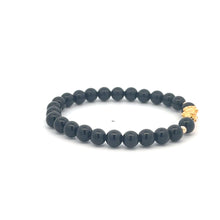 Load image into Gallery viewer, 18K Gold Dragon Pixiu Piyao Lucky Charm Beads Bracelet Gemstones Onyx 6mm Size 6 in - Rafant