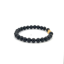 Load image into Gallery viewer, 18K Gold Dragon Pixiu Piyao Lucky Charm Beads Bracelet Gemstones Onyx 6mm Size 6 in - Rafant