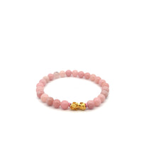 Load image into Gallery viewer, 18K Gold Pixiu Piyao Lucky Charm Bracelet Natural Pink Opal Gemstones 6mm - Rafant