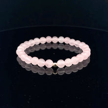 Load image into Gallery viewer, Gemstones Natural Rose Quartz 6mm 4mm Stretch Bracelet with 14k Gold Bead Choose Yellow, Stardust, Corrugated