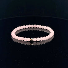 Load image into Gallery viewer, Gemstones Natural Rose Quartz 6mm 4mm Stretch Bracelet with 14k Gold Bead Choose Yellow, Stardust, Corrugated